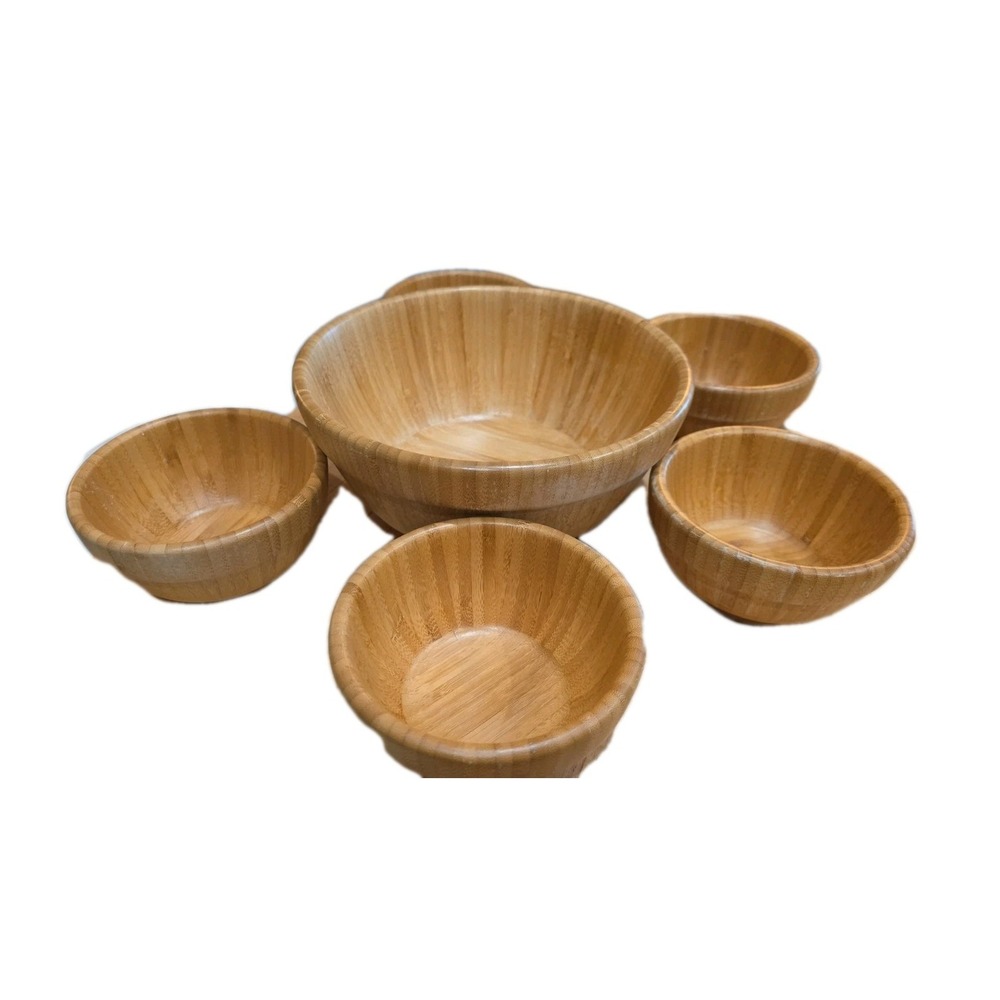 Pampered Chef Bamboo Salad Bowl Set 6 Pc Large Serving Bowl 5 Small  Bowls